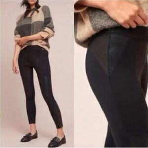 Anthropologie Women 27 Black Vegan Leather Suede Ponte Ankle Zip Leggings